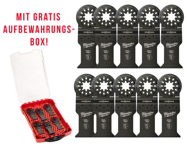 10er Pack + Multitool Zubehörbox Multitool Starlock Bi-Metall Tauchsägeblatt für Schnitte in Holz mi