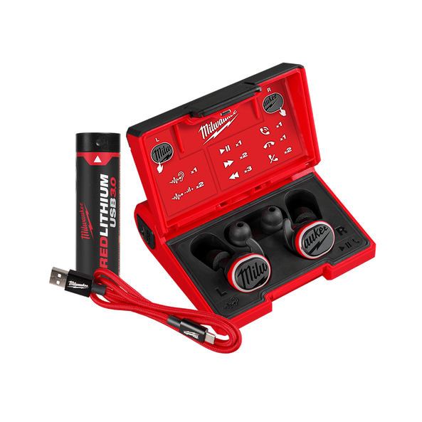 USB Bluetooth Kopfhörer inkl. L4B3 RED LITHIUM Akku u. Ladekabel L4RLEPB-301 / Milwaukee # 493347875