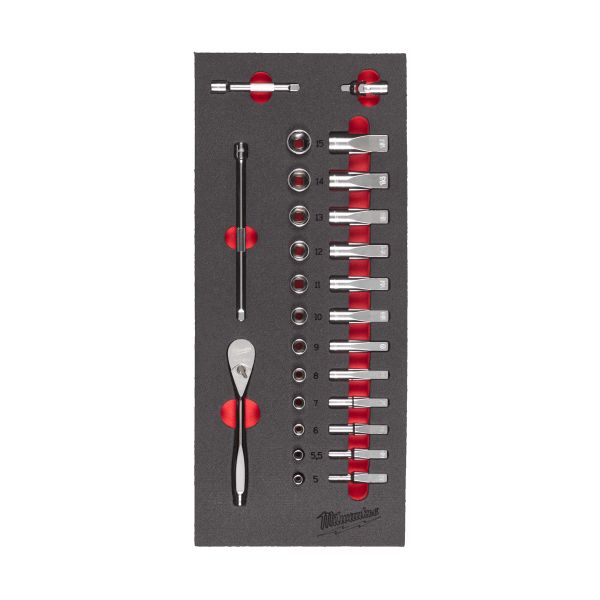 1/4" Ratschen- & Steckschlüsseleinsätze Einlage 28-teilige Einlage für Werkstattwagen 78 cm / Milwau