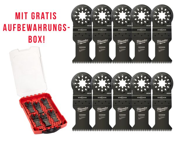 10er Pack + Multitool Zubehörbox Multitool Starlock Bi-Metall Tauchsägeblatt für Schnitte in Holz 35