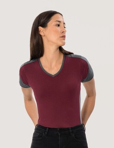 HAKRO Modell 190 - Damen-V-Shirt Contrast Performance