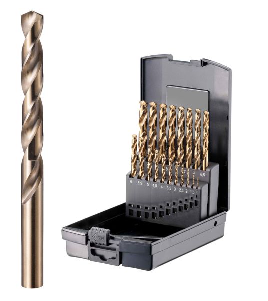fortec® Premium Line Spiralbohrerkassette DIN 338 HSSE-Co5 Typ VA, 130° / Ø 19-tlg. 1.0-10.0 x 0.5