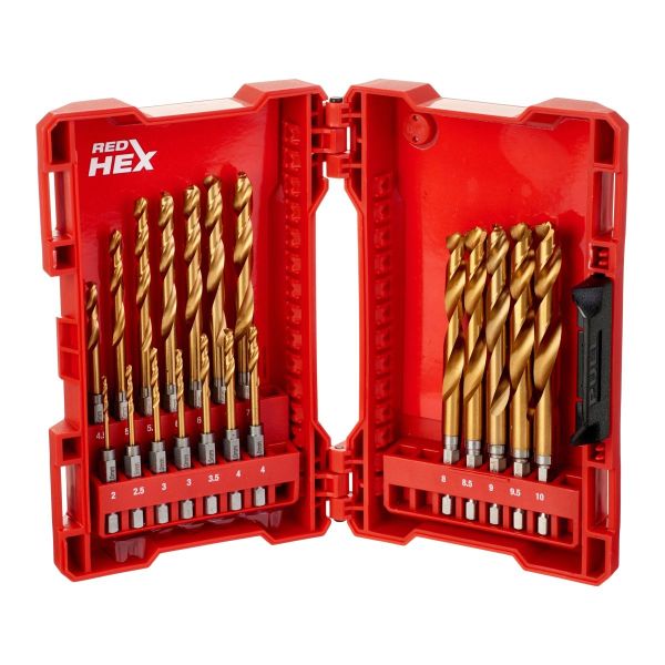 SHOCKWAVE™ Metallbohrer HSS-G RED HEX Titan 1/4" 19-teiliges Set / Milwaukee # 48894760 / EAN: 04524