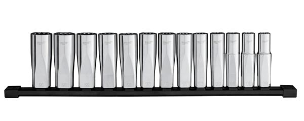 Steckschlüsseleinsatz-Set 1/2" 13-teilig, 12-kant, lang, metrisch / Milwaukee # 4932498798 / EAN 405
